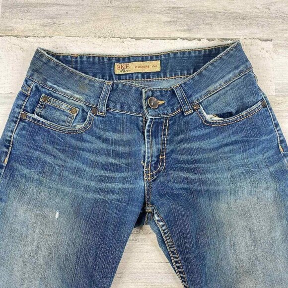 BKE Denim Culture Boot Jeans Womens 28 x 31.5 Distressed Raw Hem Fade Wash - Picture 5 of 11